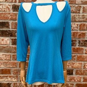 L8ter Y2K Blue Cutout Shoulder Blouse / L / Excellent condition